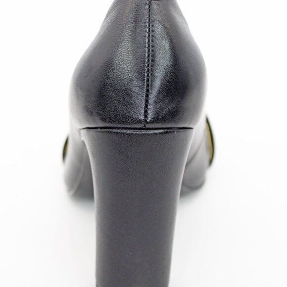 Donna Karan 'Sabina' Leather Twist Bar Hardware Square Toe Pumps - Picture 7 of 8